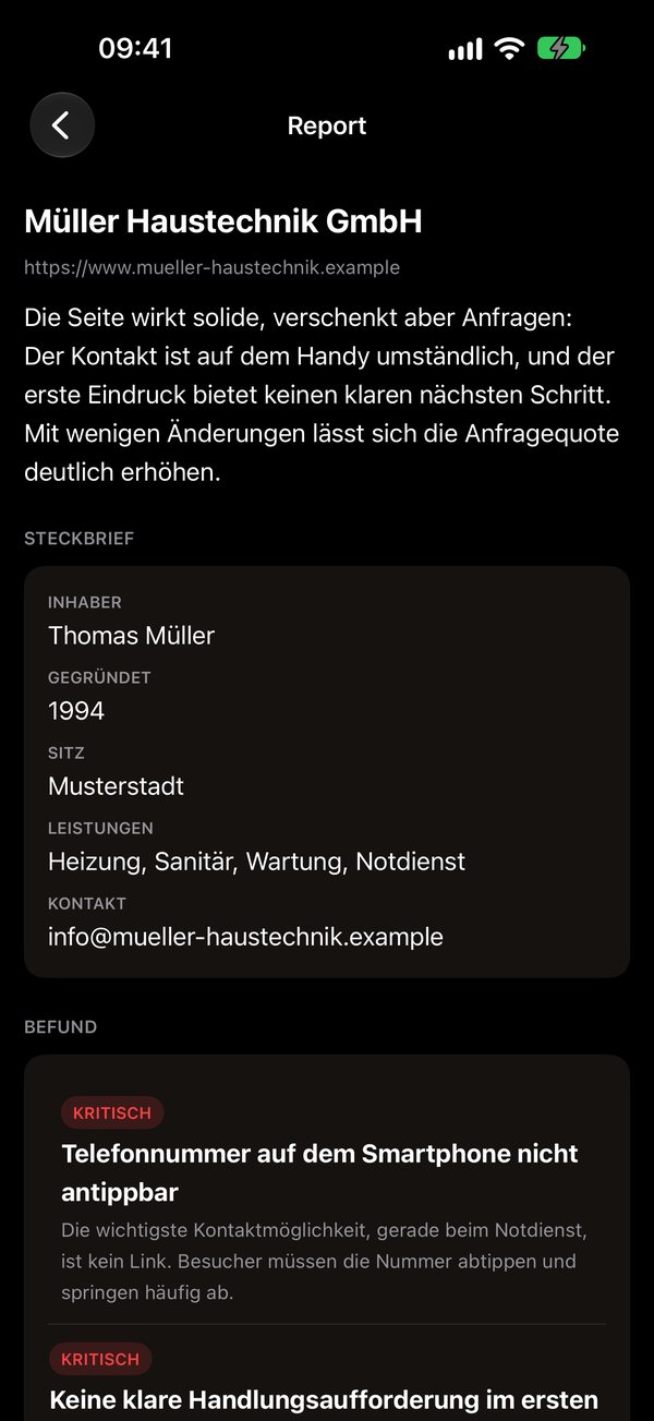 Report mit Steckbrief und Zusammenfassung
