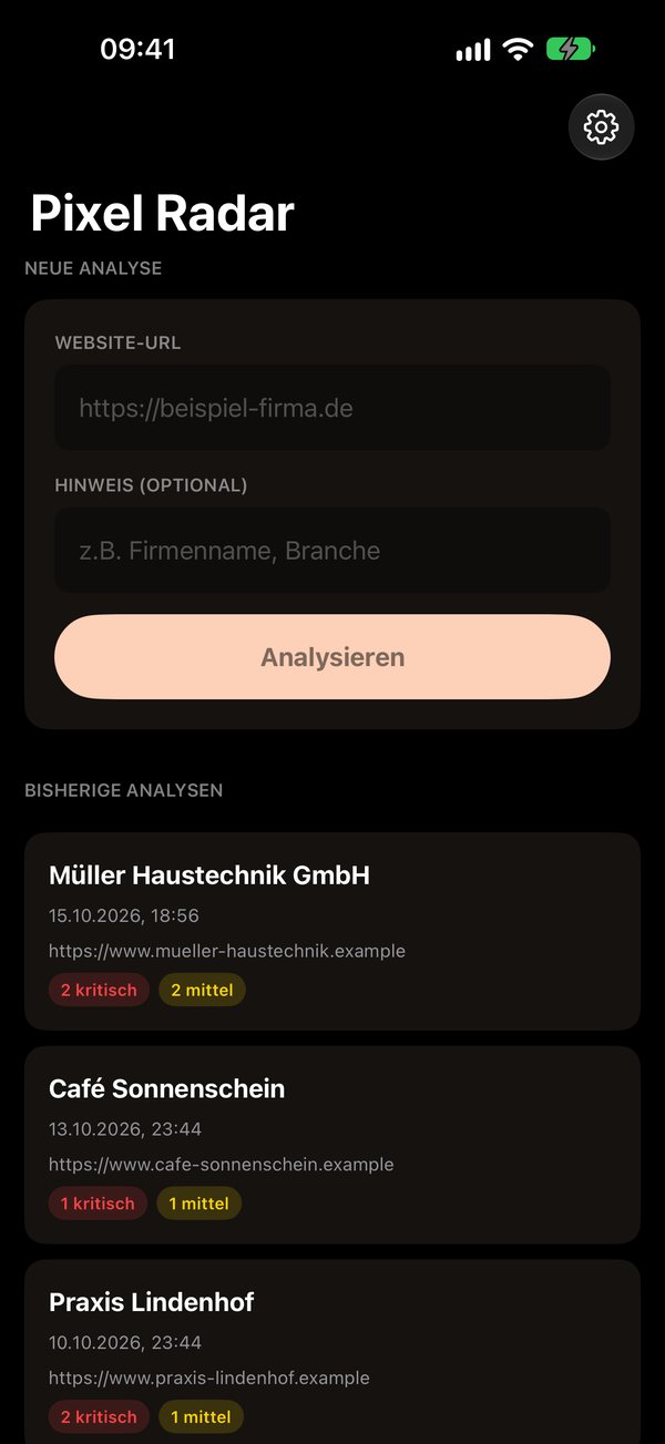 Übersicht der bisherigen Analysen in Pixel Radar